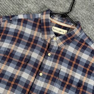 The Normal Brand Mens Shirt 2XL XXL Blue Orange Plaid Long Sleeve Button Up